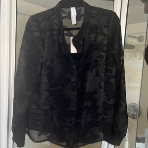 Anthropologie Amadi Black Sheer Floral Women's Top NWT